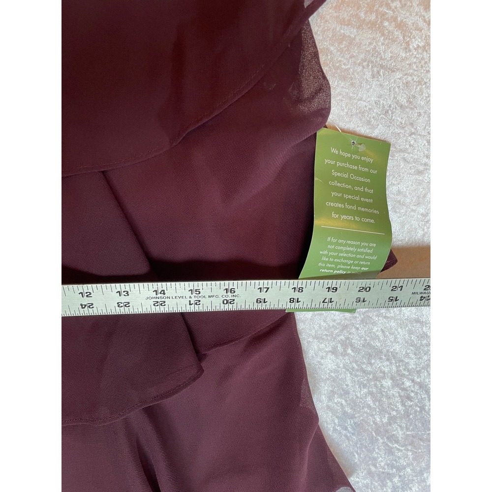 SLNY Tiered Chiffon Dress Women 14 Plum New Rhinestone V-Neck - Picture 5 of 6